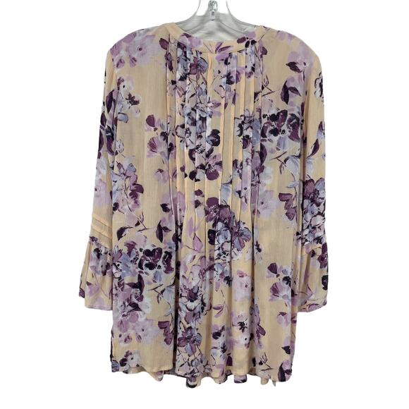 J. Jill Bell Sleeve Button Front Pink Purple Floral Top Womens Medium - Picture 7 of 7